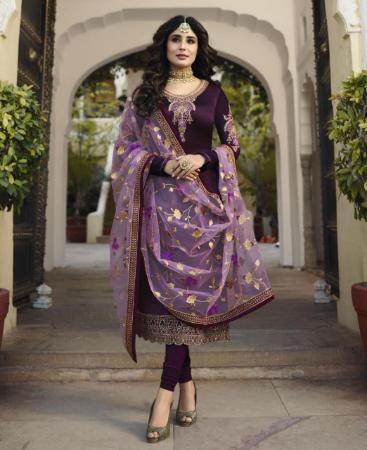 Picture of Delightful Dark Purple Straight Cut Salwar Kameez