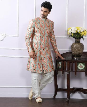 Picture of Light Sky Blue (Light Feroze) Floral Printed Indo Western