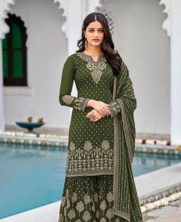 Picture of Alluring Mahendi Straight Cut Salwar Kameez