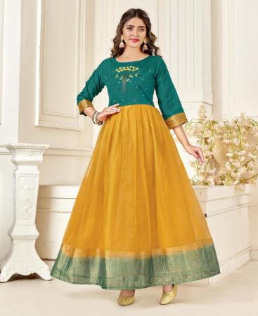 Picture of Marvelous Teal & Yellow Readymade Gown