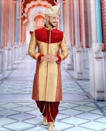 Picture of Beautiful Golden & Maroon Indo Western