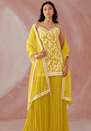 Picture of Georgette Golden Rod Straight Cut Salwar Kameez
