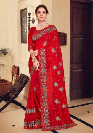 Picture of Beautiful Georgette Red Saree