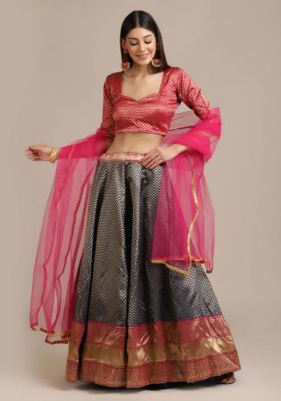 Picture of Resplendent Net & Silk Dark Olive Green Lehenga Choli
