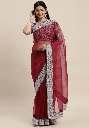 Picture of Wonderful Organza Brown & Brown Saree