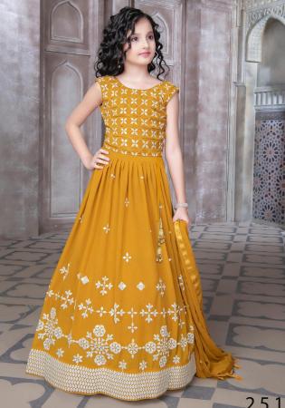 Picture of Beauteous Georgette Golden Rod Kids Lehenga Choli