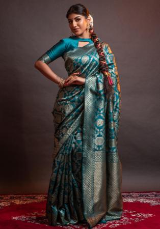 Picture of Delightful Silk Dark Cyan Saree