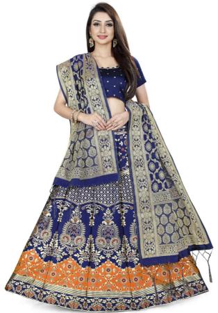 Picture of Elegant Silk Dark Slate Blue Lehenga Choli