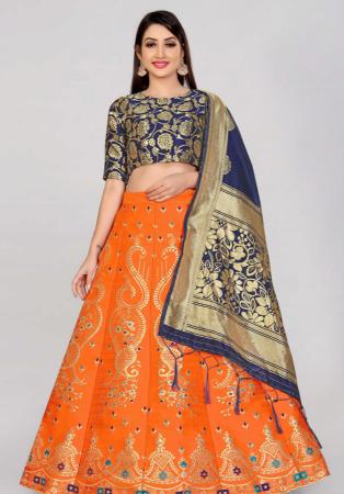 Picture of Well Formed Silk Tomato Lehenga Choli