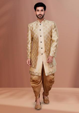 Picture of Comely Satin & Silk Tan Indo Western