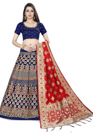 Picture of Pleasing Silk Dark Slate Blue Lehenga Choli