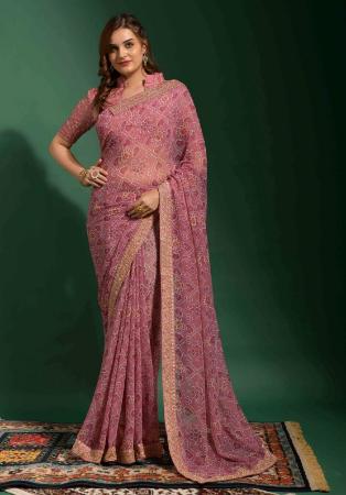 Picture of Pretty Georgette Rosy Brown Saree