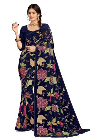 Picture of Shapely Georgette Midnight Blue Saree