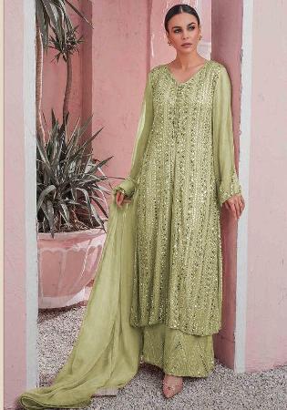 Picture of Georgette Dark Khaki Straight Cut Salwar Kameez