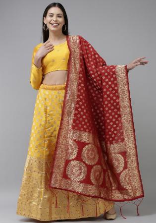 Picture of Exquisite Silk Golden Rod Lehenga Choli