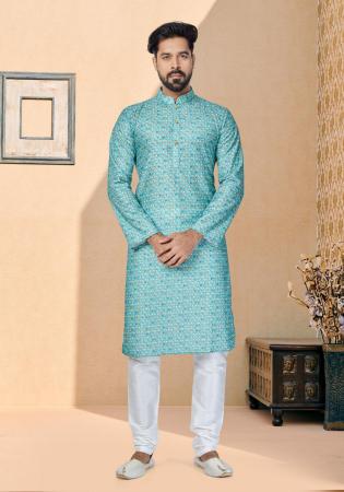 Picture of Graceful Silk Light Steel Blue Kurtas