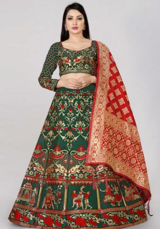 Picture of Sightly Silk Dark Olive Green Lehenga Choli