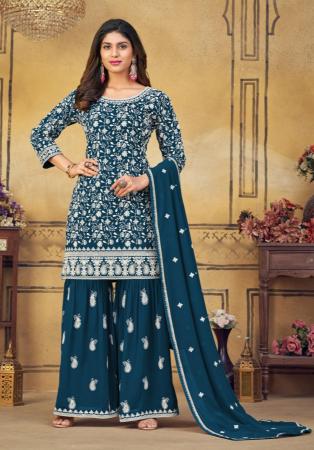 Picture of Georgette Midnight Blue Straight Cut Salwar Kameez