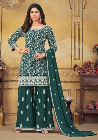 Picture of Georgette Sea Green Straight Cut Salwar Kameez
