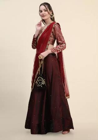 Picture of Radiant Satin Maroon Lehenga Choli
