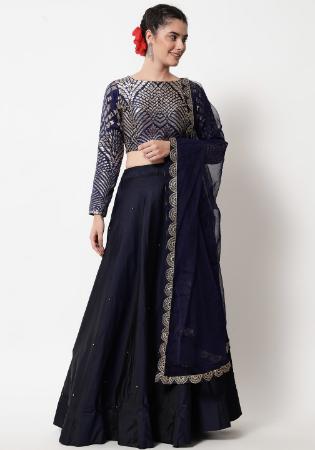 Picture of Lovely Satin Navy Blue Lehenga Choli