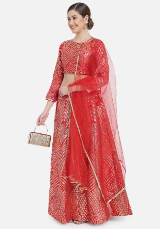 Picture of Sightly Silk Fire Brick Lehenga Choli