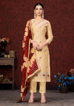 Picture of Chiffon Pale Golden Rod Straight Cut Salwar Kameez