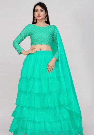 Picture of Ideal Net Dark Turquoise Lehenga Choli