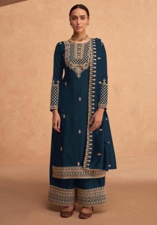 Picture of Georgette Midnight Blue Straight Cut Salwar Kameez