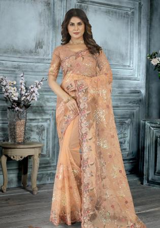 Picture of Beautiful Net Dark Khaki Saree