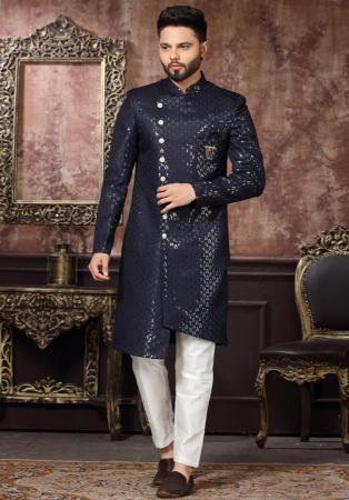 Picture of Statuesque Silk Dark Slate Blue Indo Western