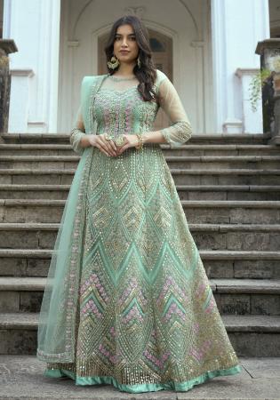 Picture of Shapely Net Slate Grey Party Wear Gown