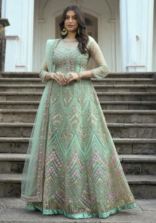 Picture of Grand Net Dark Sea Green Party Wear Gown
