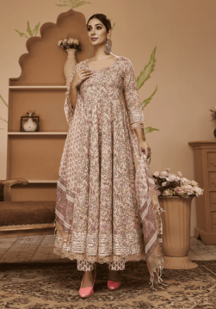 Picture of Enticing Cotton Rosy Brown Readymade Gown