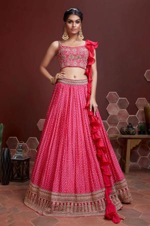 Picture of Pretty Chiffon & Silk Hot Pink Lehenga Choli