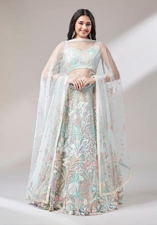 Picture of Superb Net Dark Sea Green Lehenga Choli