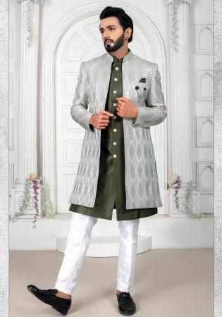 Picture of Pleasing Silk Dark Olive Green Indo Western