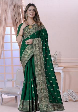 Picture of Good Looking Silk Dark Green Saree