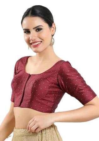 Picture of Ravishing Silk & Synthetic Brown Designer Blouse