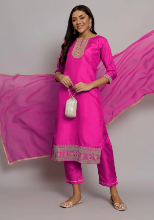 Picture of Silk Medium Violet Red Readymade Salwar Kameez