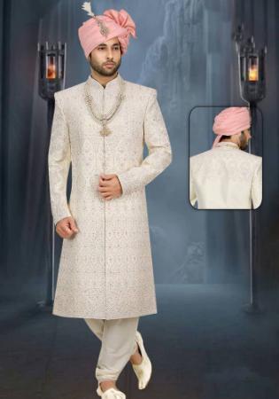 Picture of Resplendent Georgette Off White Sherwani