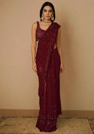 Picture of Elegant Net Maroon Saree