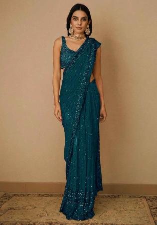 Picture of Splendid Net Teal Saree