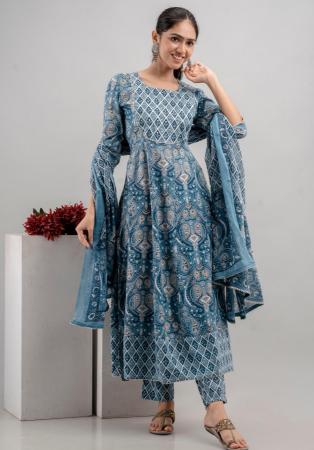 Picture of Rayon & Cotton Dark Slate Blue Readymade Salwar Kameez