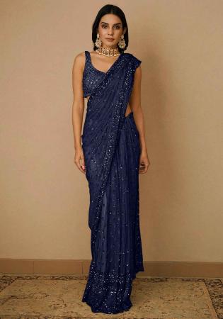 Picture of Beauteous Net Navy Blue Saree