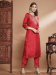 Picture of Magnificent Silk Fire Brick Straight Cut Salwar Kameez