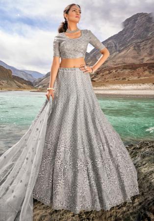 Picture of Pleasing Net & Organza Dark Grey Lehenga Choli