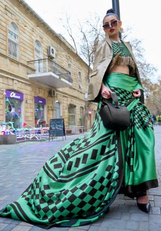 Picture of Beautiful Crepe & Satin Medium Sea Green Saree