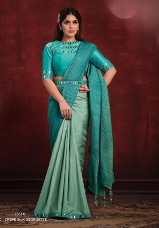 Picture of Sublime Net & Silk Cadet Blue Saree