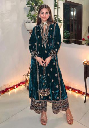 Picture of Chiffon Midnight Blue Straight Cut Salwar Kameez